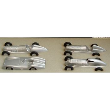 Märklin RAC-Auto, 4 Modelle in Metallausführung, silbern, verpackt in silberfarbenem Kunststoffkoffer,