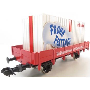 Weihnachtsdekoration: Niederborwagen rot - Weihnachtszeit ist Märklin-Zeit, beladen mit Container, Spur 1