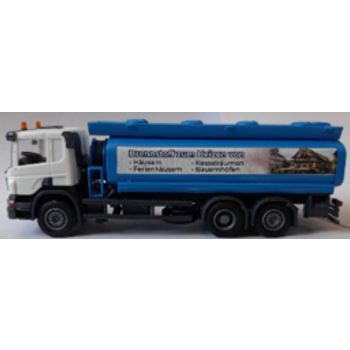 Scania Heizöl-Tankfahrzeug 6x2, Fahrerhaus weiß, Tank blau, Brennstoff zum Heizen