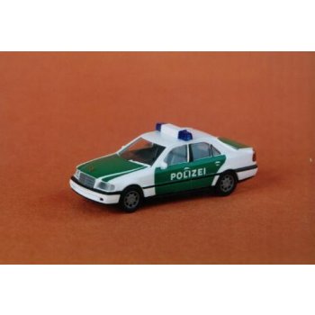 Mercedes-Benz C200 der POLIZEI, grün/weiß mit weißen Streifen auf der Motorhaube