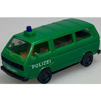 VW Bus T3 POLIZEI, grün mit einem Dachblaulicht