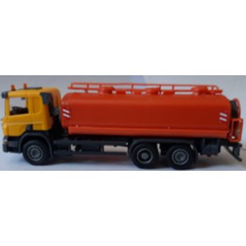 Scania Kommunal-Tankfahrzeug 6x2, Fahrerhaus gelborange, Tankaufbau rotorange