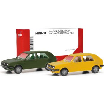 MiniKit Set mit 2 VW Glf II 4-türig, olivgrün + ginstergelb
