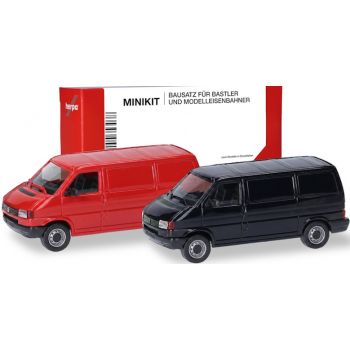 VW T4 Kastenwagen, verkehrsrot und schwarz, 2 Stück, MiniKit