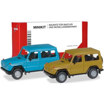 Mercedes-Benz G-Klasse, chinablau und currygelb, 2 Stück, MiniKit