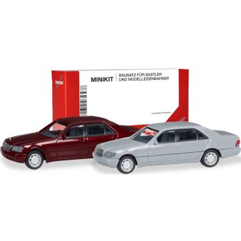 Mercedes-Benz S-Klasse W140, dunkelrot und grau, 2 Stück, MiniKit
