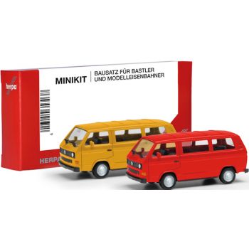 VW T3 Bus, ginstergelb und feuerrot, 2 Stück, MiniKit