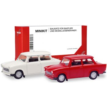 Trabant 601 Limousine, weiß und verkehrsrot, 2 Stück, MiniKit