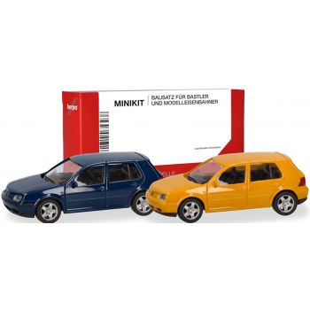 VW Golf IV 5-türig, blau und gelb, 2 Stück, MiniKit