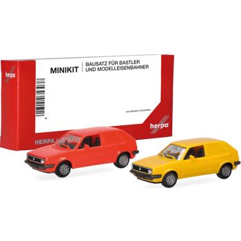 VW Golf II 2-türig, leuchtrot und gelb, 2 Stück, Minikit