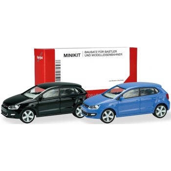 VW Polo 5-türig (Typ 6C), kornblumenblau und schwarz, 2 Stück, MiniKit
