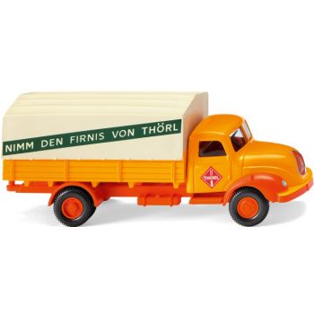 Magirus Rundhauber Pritschen-/Planen LKW, Thörl - Nimm den Firnis von Thörl, Hamburger Ölmühlenprodukt, Baujahr 1958-67