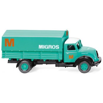 Magirus Sirius Rundhauber LKW, Pritsche/Plane, Migros, Schweiz
