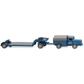 Mercedes-Benz L 5000 Zugmaschine mit Tiefladeanhänger, Maschinenfabrik Esslingen - zum Transport von schweren Maschinen, Baujahr 1952-59