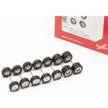 Zubehör Radsatz chrom FULDA, Inhalt: 1-mal Lenkachse, 1-mal Vor-/Nachlaufachse, 2-mal Zwillingsachse und 3-mal Aufliegerachse