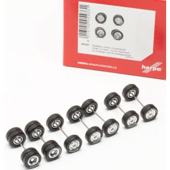 Zubehör Radsatz chrom CONTINENTAL, Inhalt: 1-mal Lenkachse, 1-mal Vor-/Nachlaufachse, 2-mal Zwillingsachse und 3-mal Aufliegerachse