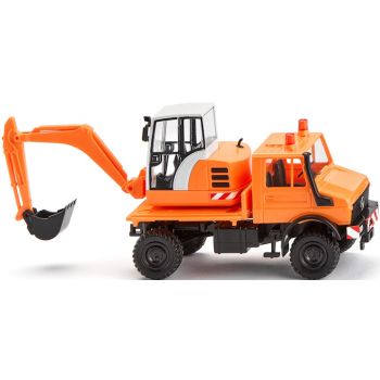 Unimog mit Bagger, kommunalorange, Spezialfahrzeug, Baujahr 1975-1993