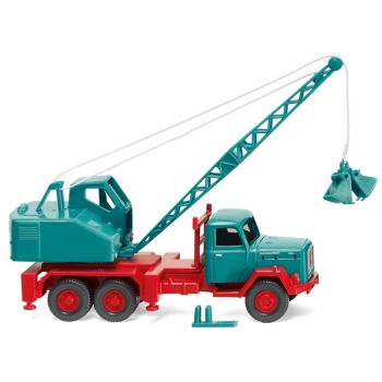 Magirus Eckhauber Kranwagen mit Fuchs Bagger, wasserblau, Baujahr 1958-64