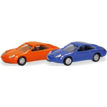 Set mit zwei Porsche 911 (996), gulforange und maritimblau, Spur N
