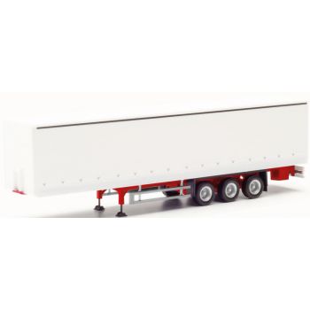 Gardinenplanenauflieger mit Bordwänden 3achs., weiß, Fahrgestell rot