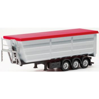 Stahlmuldenauflieger, silber mit roter Plane