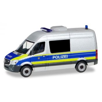Mercedes-Benz Sprinter 13 Halbbus, Polizei Berlin - Gefahrgutüberwachung, silber/blau mit leuchtgelbem Streifendesign