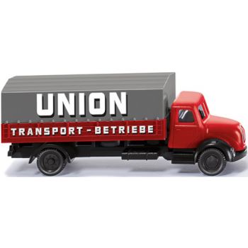 Magirus Rundhauber LKW, Pritsche/Plane, UNION Transport, Baujahr 1958-1967, Spur N