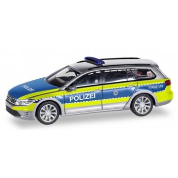 VW Passat GTE, Polizei Hessen, silber/blau mit leuchtgelbem Streifendesign