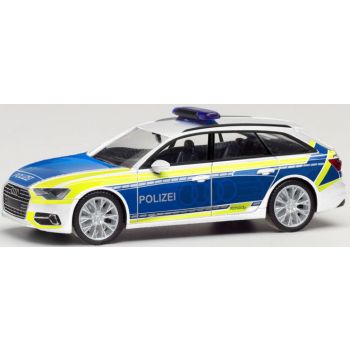 Audi A6 Avant, Polizei - Audi Vorführfahrzeug, weiß/blau mit leuchtgelbem Streifendesign