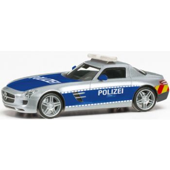 Mercedes-Benz SLS AMG, POLIZEI Showcar, silber/blau mit rot/gelber Warnlackierung am Heck