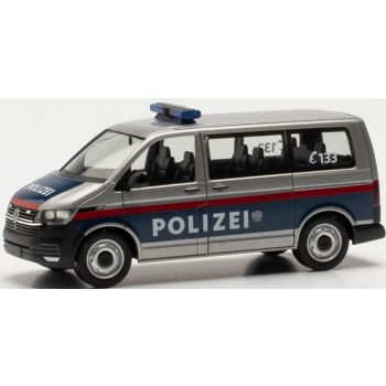 VW T6.1 Bus, POLIZEI Österreich, silber/blau mit rotem Streifendesign