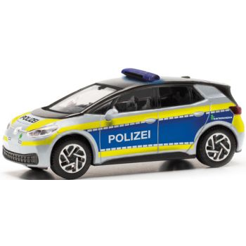 VW ID.3 Polizei Hamburg, silber mit blau/leuchtgelbem Streifendesign
