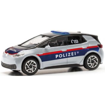 VW ID.3, Polizei Österreich, silber mit blau/gelbem Streifendesign