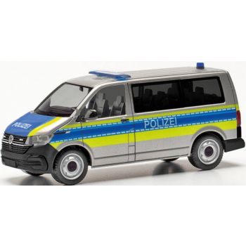 VW T6.1 Bus, Polizei Niedersachsen, silber/blau mit leuchtgelbem Streifendesign