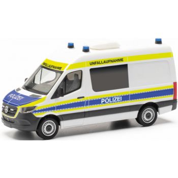 Mercedes-Benz Sprinter Halbbus Hochdach, Polizei Unfallaufnahme - Nordrhein-Westfalen, weiß mit blau/leuchtgelbem Streifendekor