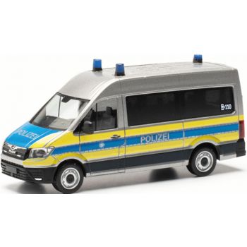 MAN TGE Bus Hochdach, Polizei Bayern silber mit blau/leuchtgelbem Streifendekor