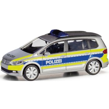 VW Touran, Polizei Hamburg, silber mit blau/leuchtgelbem Streifendesign