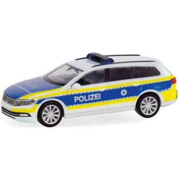 VW Passat Variant, Polizei Bremen, weiß/blau mit leuchtgelbem Streifendesign