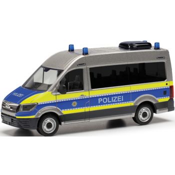 MAN TGE Bus Hochdach, Mobile Wache Polizei Baden-Württemberg, silber/blau mit leuchtgelbem Streifendesign