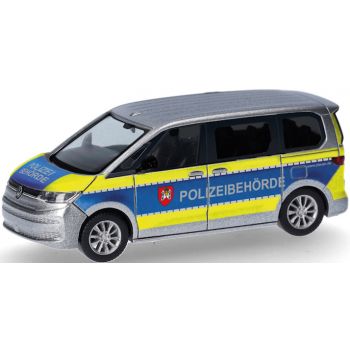VW Multivan, Polizeibehörde Plauen - Sachsen, silber mit blau/leuchtgelbem Streifendesign