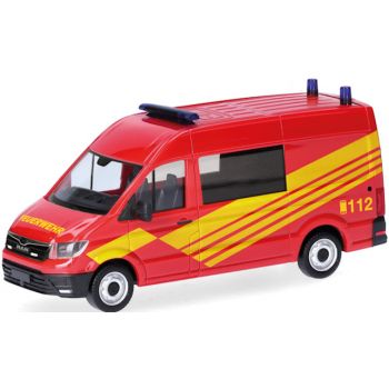 MAN TGE Halbbus Hochdach, Feuerwehr, rot mit gelbem Streifendesign