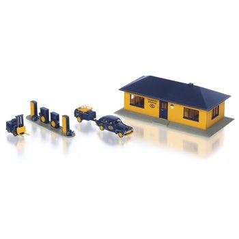 Set ASG: Spedition ASG mit Gebäude, Tankstelle, Gabelstapler und Volvo PKW mit Anhänger, ASG