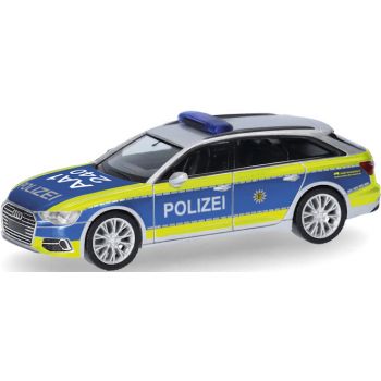 Audi A6 Avant, Polizei Baden-Württemberg, silber/blau mit leuchtgelbem Streifendesign