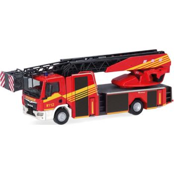 MAN TGM CC Drehleiter, Feuerwehr, rot mit gelbem Streifendesign