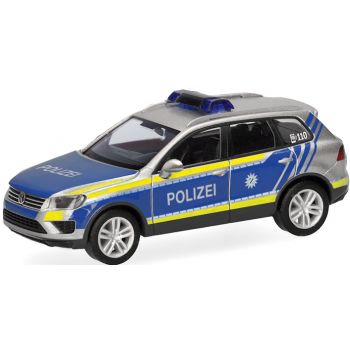 VW Touareg, Polizei Rosenheim, silber/blau mit leuchtgelbem Streifendesign, Bayern