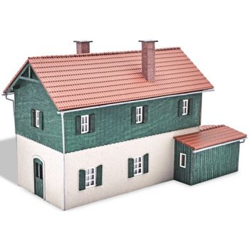 Bahnwärterhaus, Bausatz aus Echtholz, Größe 316 x 168 mm, Höhe 200 mm, Spur O