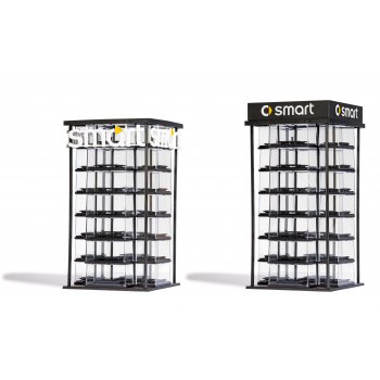 Smart Car Tower, Glasturm 7stöckig für 28 Smart Modelle, Größe 10,9 x 10.9 x 21,7 cm