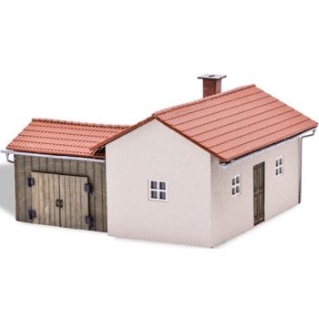 Werkstatt mit Schuppen, Bausatz mit Echtholzteilen, Größe 206 x 179 mm, Höhe 107 mm, Spur O