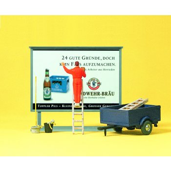 Plakatkleber auf Leiter, Plakattafel, Hänger