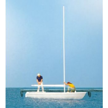 Segler beim Abtakeln, Segelboot 